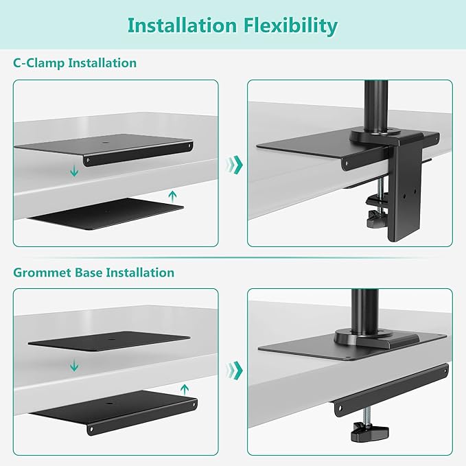 WALI Monitor Mount Reinforcement Plate for Thin, Glass, and Other Fragile Table Tops, with Most Monitor Bracket Grommet C Clamp Installation (CGRP-B), Black