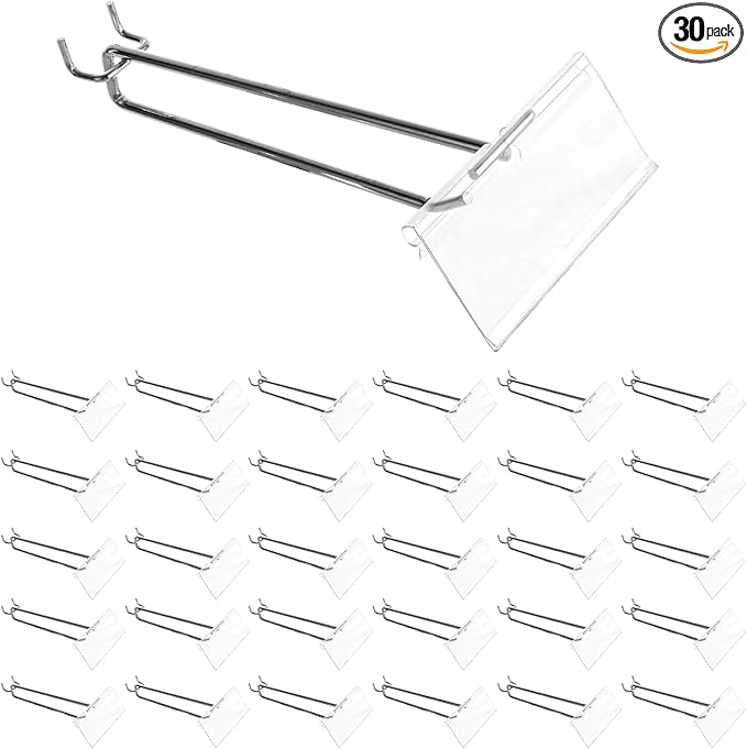 30 Pack Metal Scan Hook with Label Holder, Pegboard Hooks with Price Tag, Stainless Steel Display Pegboard Hooks for 1/8'' to 1/4'' Pegboard Wall for Garage Storage Retail Shop Supplies