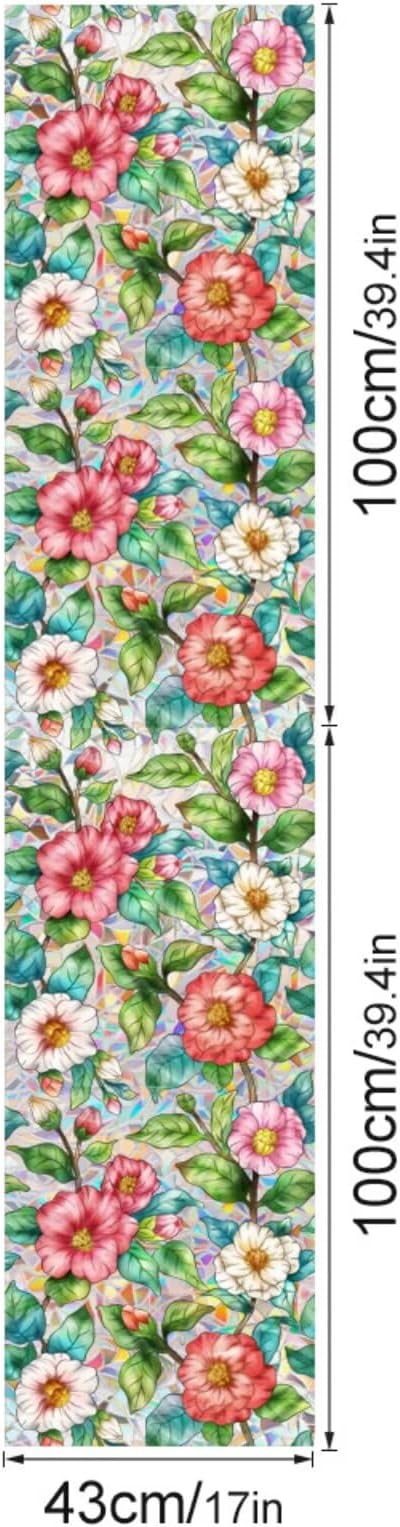 Camellia Window Film Decorative Privacy, Static Cling Stained Glass Film - Image 2