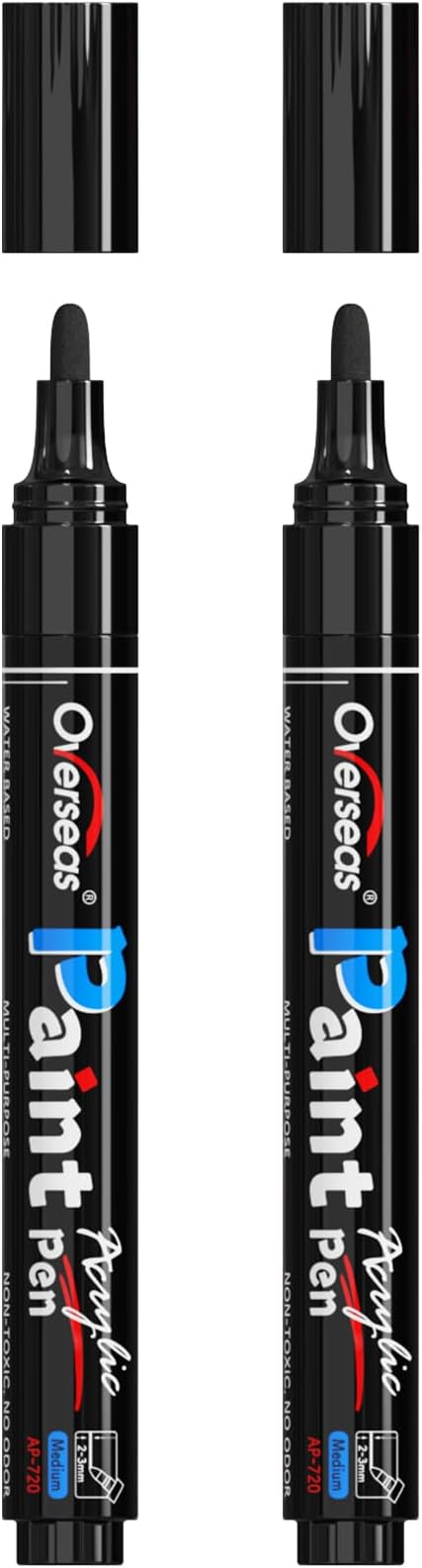 Overseas 2 Pack Black Acrylic Paint Pens Permanent Markers, Medium Tip | by Overseas
