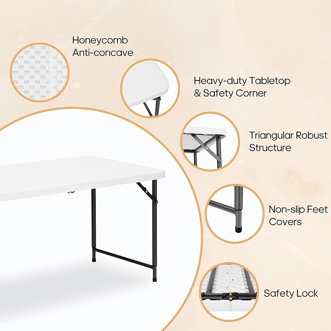 4ft Folding Table with Adjustable Height, 3-Level Foldable Table with HDPE Top - Image 4