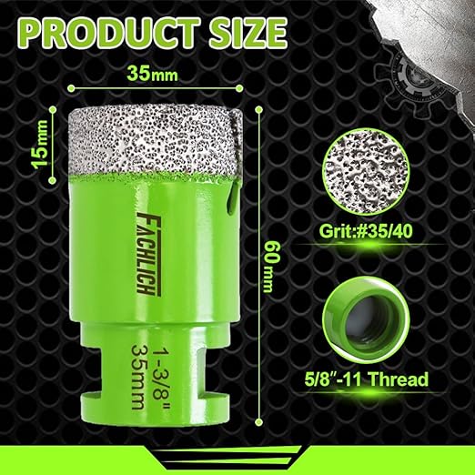 Diamond Core Drill Bits - 1-3/8" Tile Drill Bits 35mm 5/8-11 Thread Plus Adapter 5/8"-11 Male to SDS Shank, Hole Saws for Porcelain, Granite, Marble, Concrete, Masonry