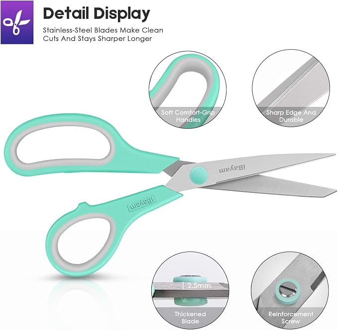 iBayam 24-Pack 8" Heavy Duty Scissors in Bulk, Ultra-Sharp, Comfort Grip | - Image 3