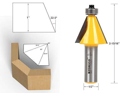 YONICO Chamfer Router Bits Bevel Edge Forming Set 5 Bit 1/2-Inch Shank 13508
