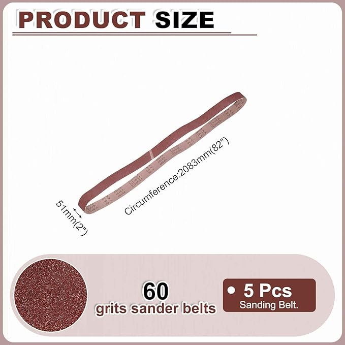 HARFINGTON 2 x 82 Inch Sanding Belts, 5 Pcs 60 Grits Aluminum Oxide Abrasive Belt Sander File Belt for Woodworking, Metal Polishing, Knife Sharpener