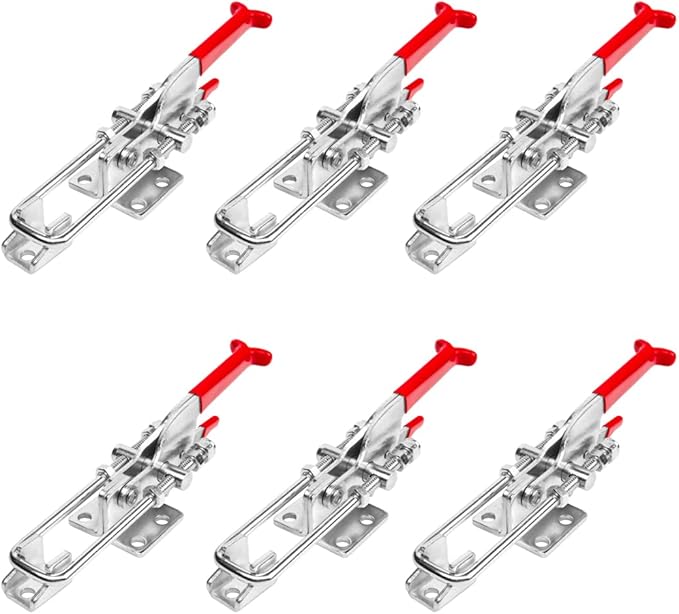 POWERTEC 6PK Toggle Clamp, 700 lbs Capacity, 431 Self-Lock U-Bolt Adjustable Latch w/Antislip Hand Grip for Woodworking Jigs & Fixtures, Smoker, Tire Carrier, Tool Box, Cabinet (20341-P3)