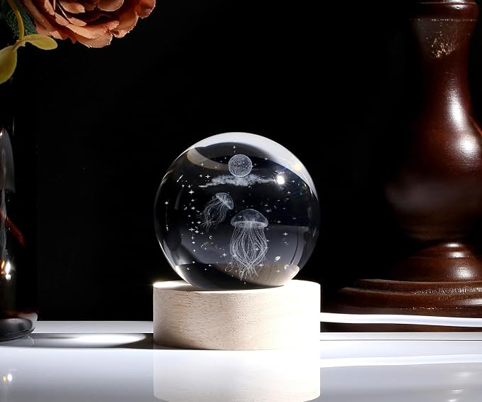 MAIBAOTA 3D Jellyfish Decor 2.4 Inches Crystal Ball Oceans Decor Keepsakes - Image 3