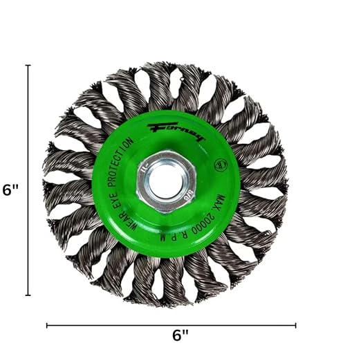 Forney 72749 Wire Wheel Brush, Twist Knot Crimped with 1/2-Inch and 5/8-Inch Arbor, 6-Inch-by-.020-Inch