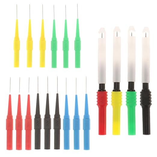 19 Pcs Multimeter Test Set, 15pcs 0.7mm Probe Pins and 4pcs Insulation Wire Piercing Probes, Automotive Back Probe Kit Power Needle Test Accessories for Multimeter Banana Socket Plug Car Tester
