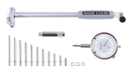 Accusize Industrial Tools 2-6 inch by 0.0001'' Dial Bore Gauge Set, 6'' Stem Length, Ee20-1006