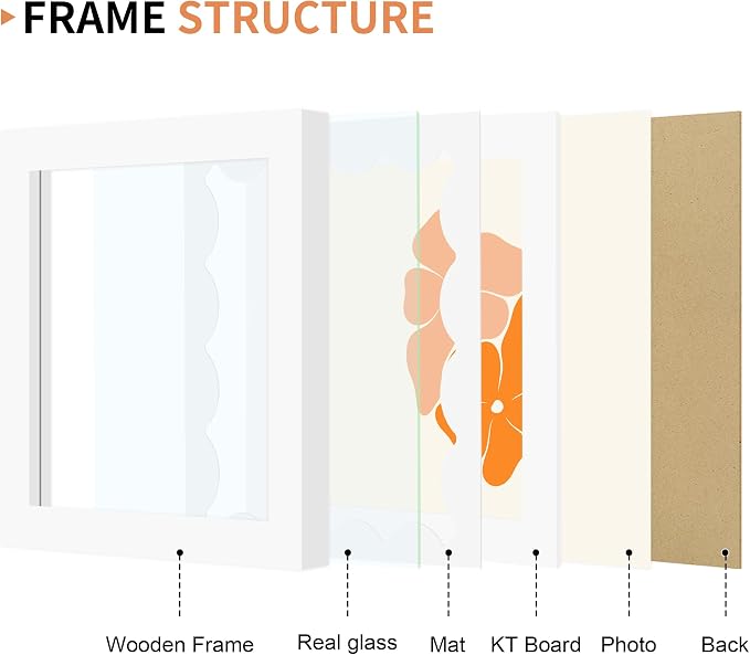 5x5 Picture Frame with Wavy Mat, Wooden Real Glass 5 x 5 Photo Frame - Image 5