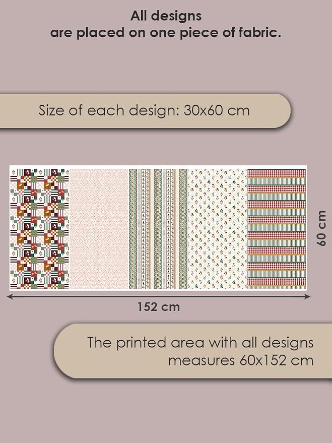 Pink & Green Floral Cotton Fabric Bundle, 5 Coordinating Fabric Panels - Image 5