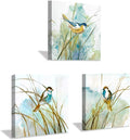 Abstract Birds Canvas Wall Art: Colorful Birds in Grass Artwork Animal Painting by HardyGallery