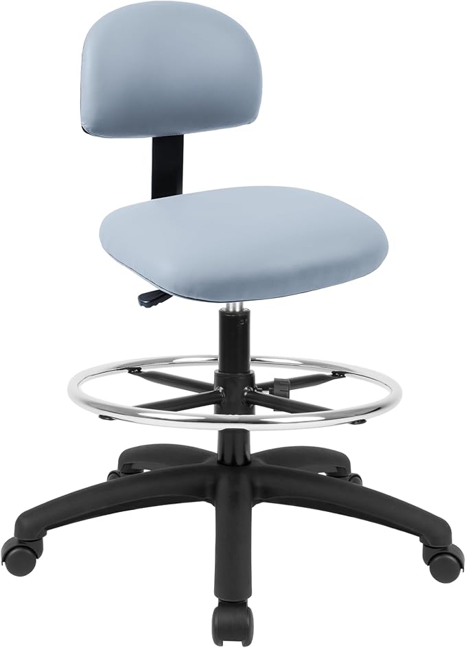 Chair Master FSS Series Square seat Tall (24"-34") seat Height Chair. Vinyl-for Office, Garage, Desk, Shop, Computer, Doctor, Medical, Easy to Clean! 18" Footring (Gray, Tall, _Standard Casters)