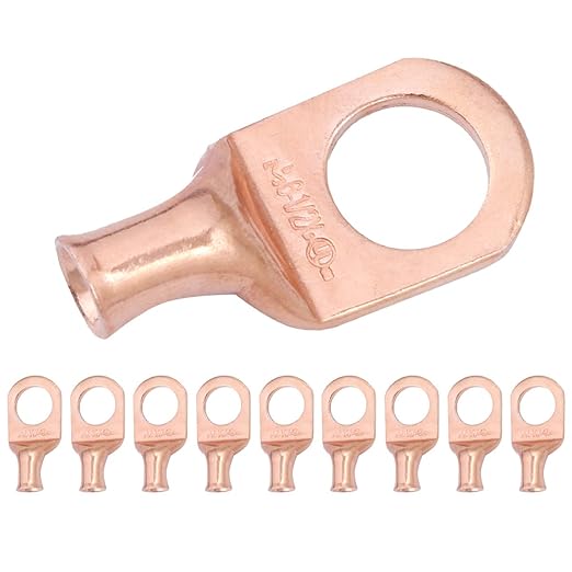 SELTERM 10pcs 6 AWG - 1/2" Stud - Battery Lugs, Heavy Duty Wire Lugs, Ring Terminals, Battery Cable Ends,6 Gauge Terminals, UL Bare Copper Eyelets Electrical Battery Terminal Connectors