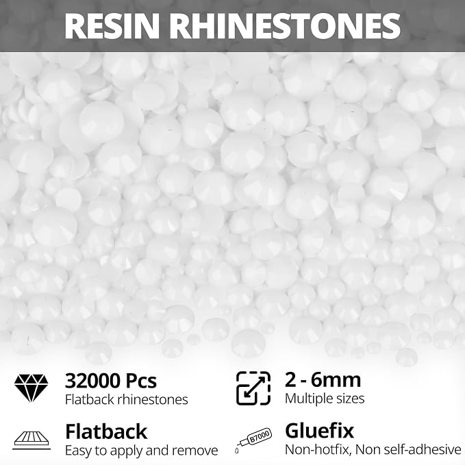 32000Pcs White Rhinestones for Bedazzling, Different Sizes 2-6mm Flatback Gems - Image 2