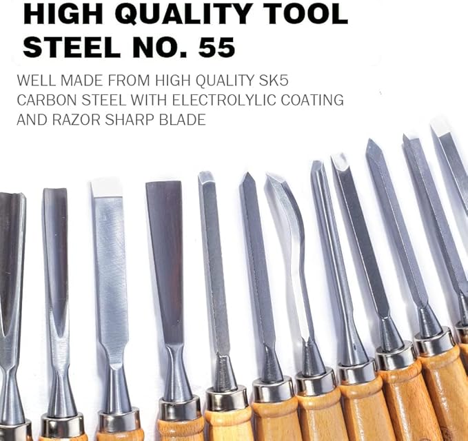 Monkey King Bar-12pcs Wood Carving Chisel Set- Sharp Woodworking Tools with Case Storage
