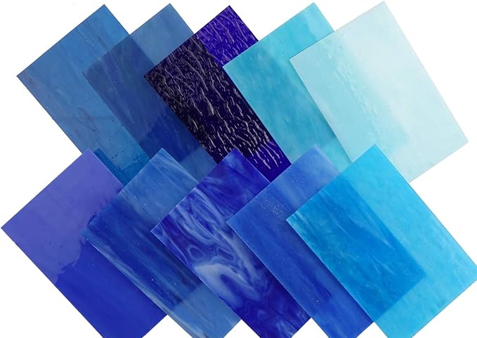 Lanyani（10 Sheets）Blue Variety Stained Glass Sheets 4 x 6 inch Opal Art Glass - Image 2