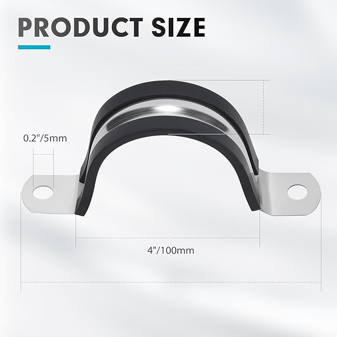 4-1/2 Inch 10 PCS 2 Holes Rubber Cushioned U Bracket Clamp, Reinforced Rigid Pipe Strap, Stainless Steel Conduit Straps Cable Clamp (114 mm) by Tavonuxt