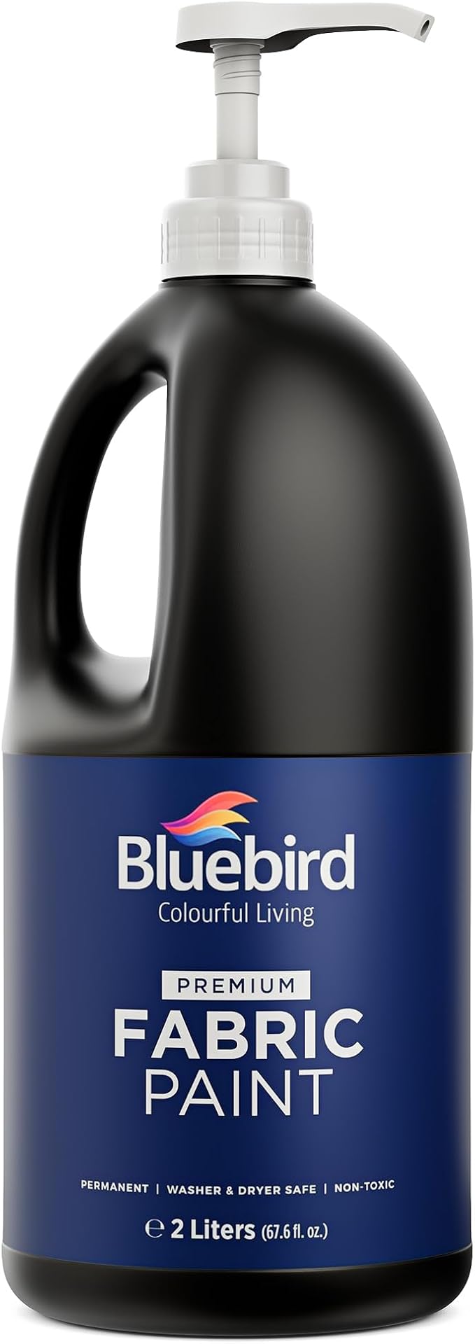 BLUEBIRD Fabric Paint, Lamp Black, 67.6 Fl Oz, Permanent Fabric Paints by BluebirdArts