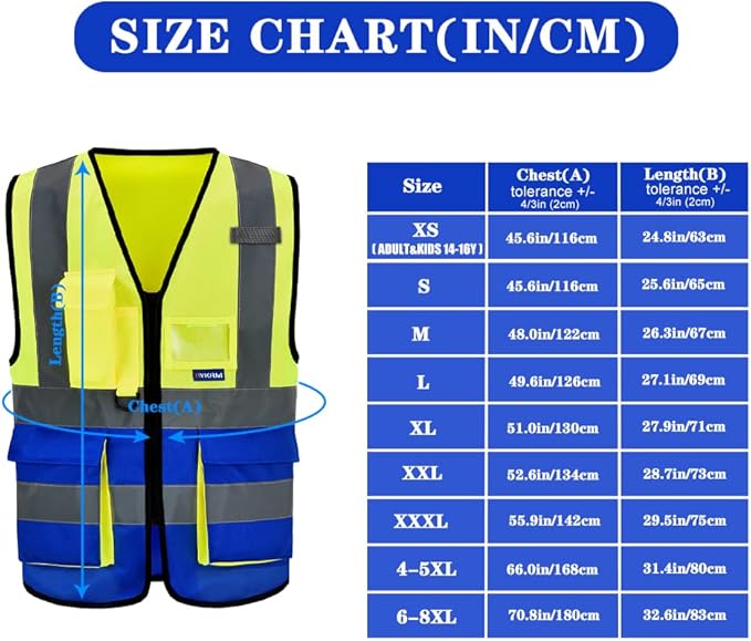 A-SAFETY High Visibility Safety Vest Reflective YELLOW BLUE Working Vest Yellow&Blue Color Mixed, M