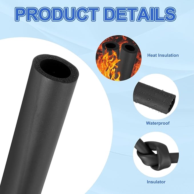 uxcell Pipe Insulation Tube Foam, 4/5" ID x 3/16" Thick x 1.64ft Foam Pipe Cover Non-Slip Hollow Tubing Guitar Air Conditioner Stand Fitness Equipment Handles, Black