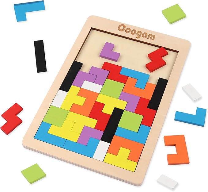 Coogam Wooden Blocks Puzzle Brain Teasers Toy Tangram Jigsaw Intelligence by Coogam