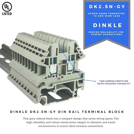 DIN Rail Terminal Blocks Gray Kit by International Connector 20 Dinkle DK2.5N 12 AWG Gauge 20A 600V Ground DK4N-PE Jumper DSS2.5N-10P End Covers End Brackets Grey