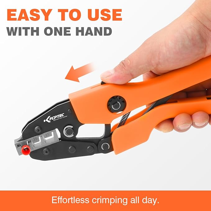 KF CPTEC Ferrule Crimping Tool for Wire Ferrules and End Sleeves, AWG 2-10 (6-35mm²) - Heavy Duty Electrical Terminal Crimper