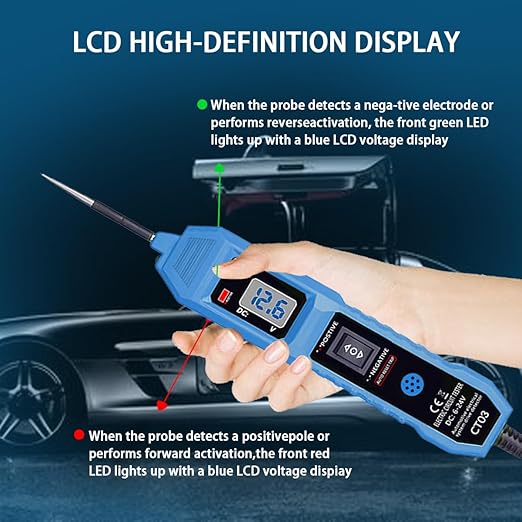 CT03 Power Circuit Tester, 6-24V DC Test Light Short Circuit, Automotive Component Electrical Polarity Identify Continuity Tester, Overload Protection