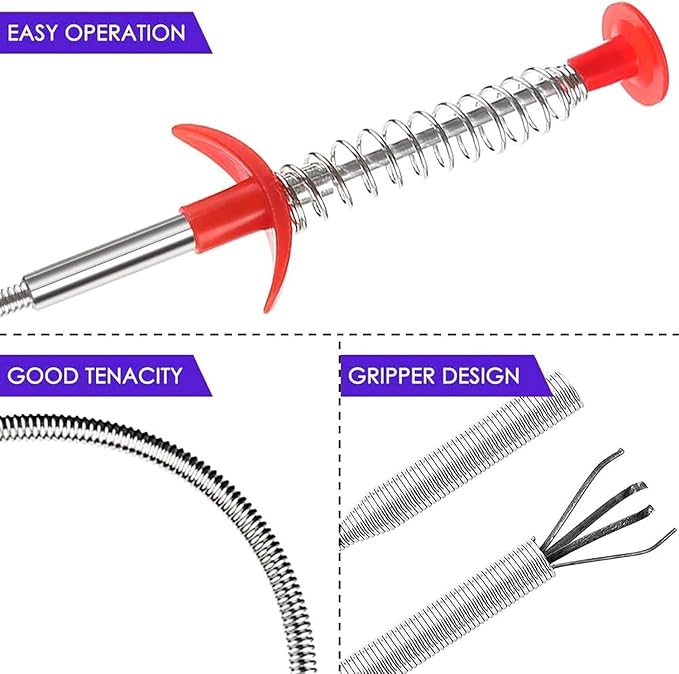 Drain Snake,61 inch Flexible Grabber Claw Pick Up Reacher Tool,Drain Clog Remover - Gutter Cleaning Tools for Home Sink, Bathroom Tub,Drain, Toilet, Tight Spaces