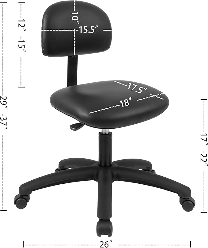 Chair Master FSS Series Square seat Low (17"-22") seat Height Chair. Vinyl-for Office, Garage, Desk, Shop, Computer, Doctor, Medical, Easy to Clean! NO Footring (Black, Low, _Standard Casters)