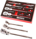 10 Piece Flex Head Ratchet Set, 1/4", 3/8" and 1/2" Drive Swivel Head Ratchet Wrench with Extension Bar and 4pc Adapter, 72-Tooth Flexible Wrench Handle with Quick-Release Reversible Design