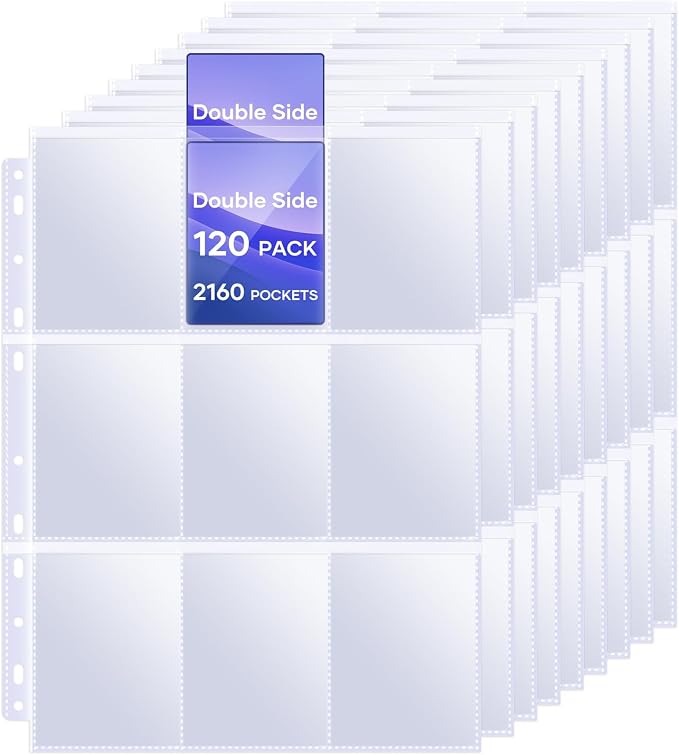 Tioplior 120 Pack 9 Pocket Double Side Card Sleeves Binder Sheets Holds 2160 by TiopLior