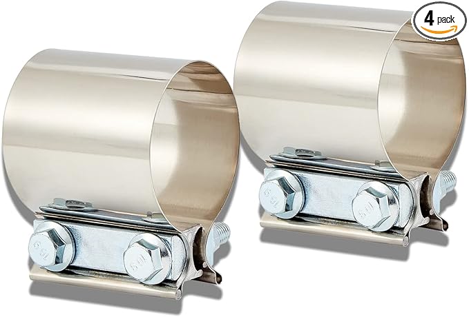 Butt Joint Band Clamps,Exhaust Muffler Clamp Exhaust Pipe Clamps Sleeve Stainless Steel (4, 2.5'')