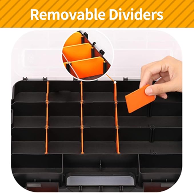 Small Parts Organizer, 34-Compartments Hardware Organizer Box, Double Side Storage Case Tools Box with Removable Dividers for Screws, Bolts, Nails, Beads, Jewelry & More
