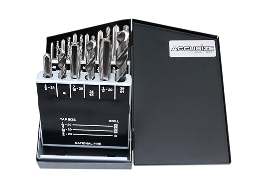 Accusize Industrial Tools U.N.F. 18 Pc H.S.S. Tap and Drill Set, 0001-0050