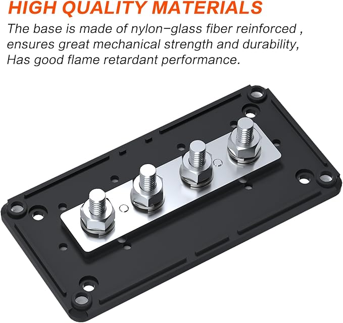 300A Bus Bar Box Nickel Plated Brass Power Distribution Block with 4xM8 (5/16 inch) Terminal Studs Negative Ground Battery Junction Block Buss Bar with Cover DC12 24 48V for Trailer Marine