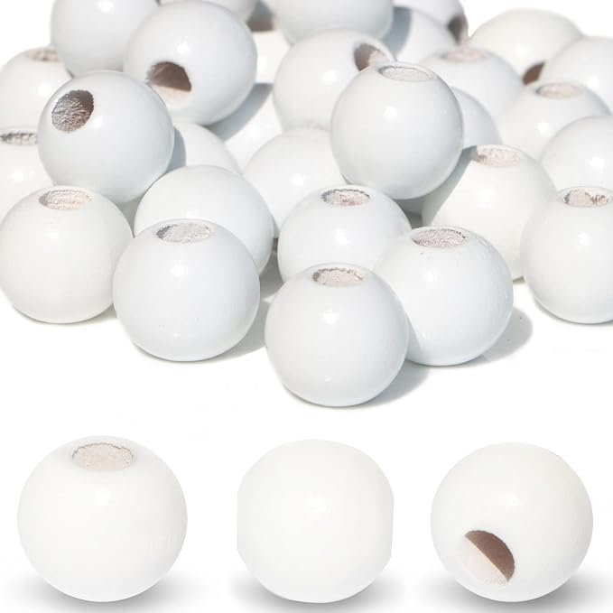 240Pcs White Wood Beads 16mm by Dabaiitechann