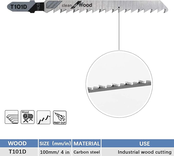 20-Piece T101D 4 Inch 6 TPI Assorted T-Shank Jig Saw Blades Set for Clean Cutting Wood