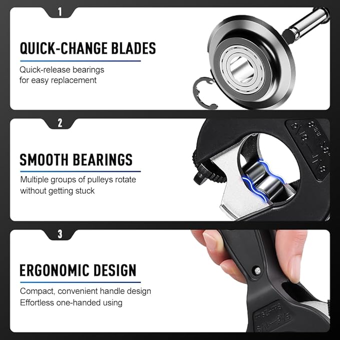 Ratcheting Tubing Cutter, Adjustable Ratchet Type Pipe Cutter 1/4" To 7/8", Ratcheting Pipe Cutter for Copper Aluminum Iron Stainless Steel Conduit Plumbing, PVC, Soft Metals