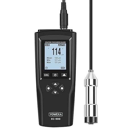 EC-900 Professional Coating Thickness Gauge with External Ruby Wear-Resistant Probe, Paint Depth Meter with Fe 0-5000μm, Non-Fe 0-3000μm Measuring Range, USB Data Transfer