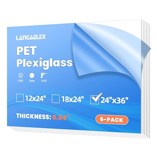 6 Pack of PET/Plexiglass Sheets 24x36-0.04" Clear Plastic Sheet Panels by Langaelex