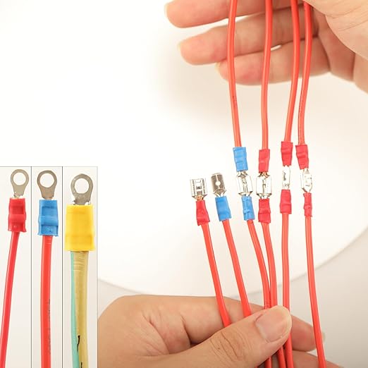 350pcs 19 Types Crimp Connectors, 2.8mm, 4.8mm, 6.3mm Male and Female Spade Terminals, Copper, Red, Blue, Yellow