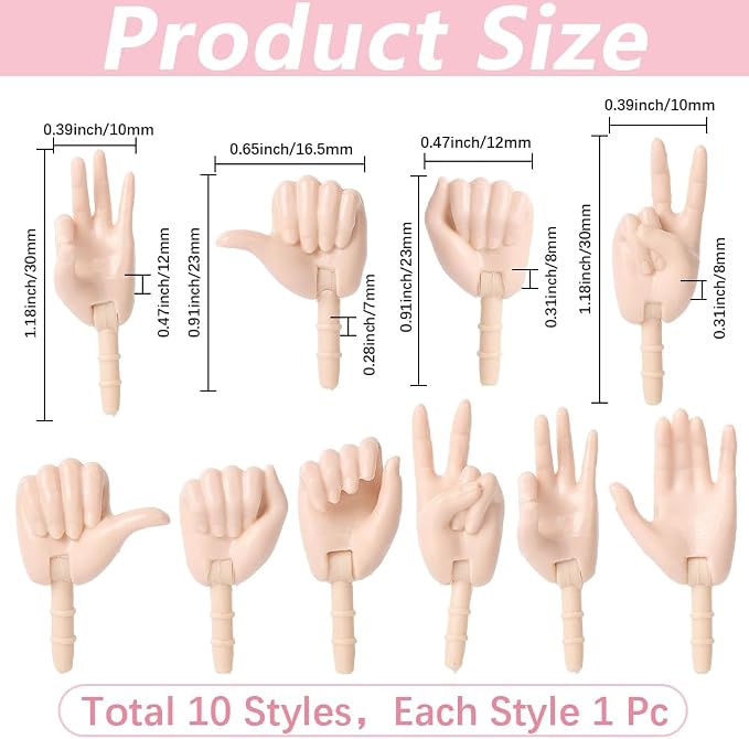 GORGECRAFT 1 Box 10 Styles Jointed Doll Hands Plastic Tiny Finger Hands - Image 2