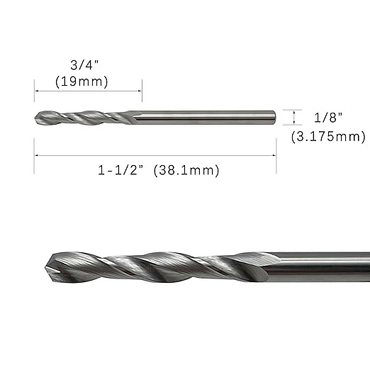 LU&MN 1/8" Solid Carbide Jobber Drill Bits with Straight Shank and 118° Point Angle, Made from Tungsten Carbide Material,12-Pieces