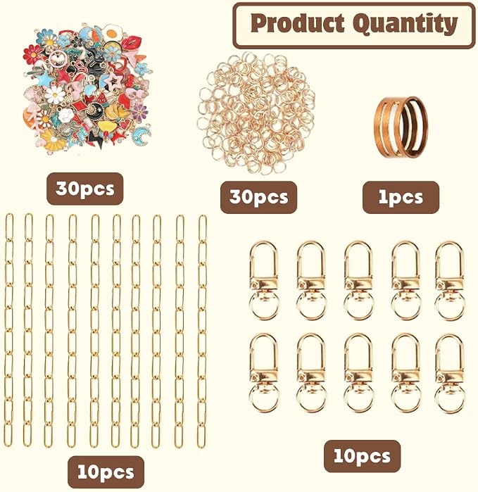Keychain Making Kit DIY Bag Charm Kit 30 Charms 10 Keychain Clips Key Chain Kit - Image 2