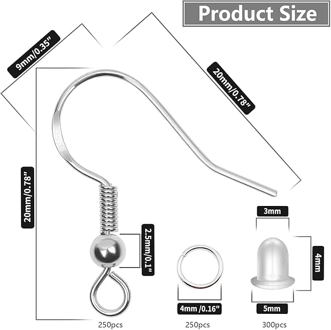 Hypoallergenic Earring Hooks 800 PCS/125 Pairs, Jump Rings, Ear Wires Fish Hooks - Image 4