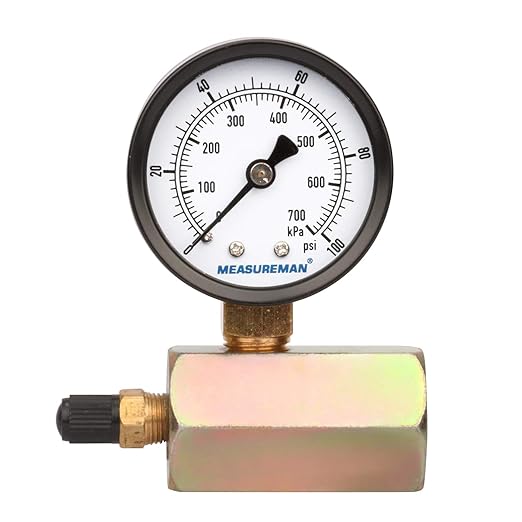MEASUREMAN 2" Steel Gas Pressure Test Gauge Assembly, 3/4" FNPT Connection, 0-100Psi/kpa, +/-3-2-3% Accuracy
