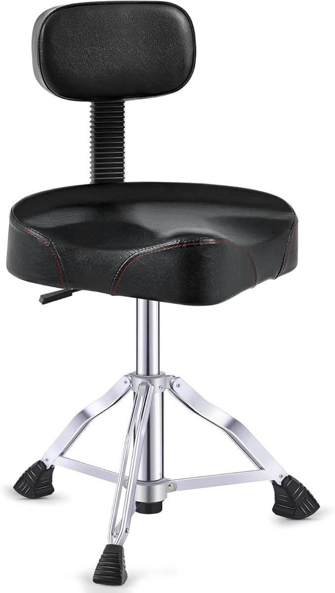 Sintuff Drum Throne with Backrest, Heavy Duty Adjustable Padded Hydraulic Drum Chair, Motorcycle Height Stool with Stable Bass Memory Foam Seat for Adult Drummers Guitar Players(Black,Classic)